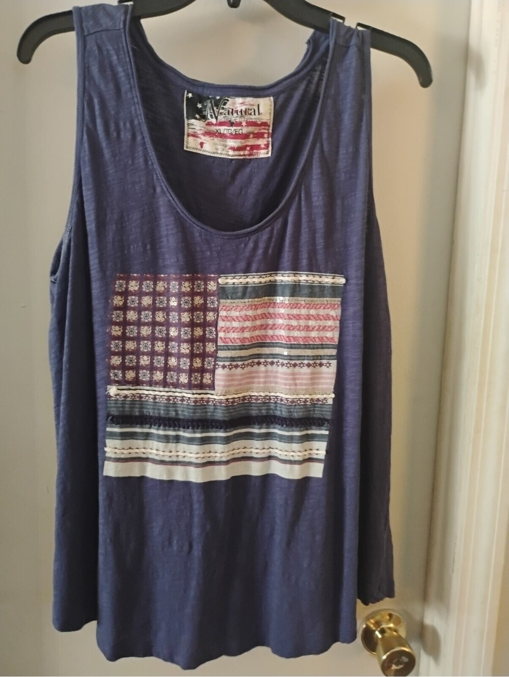 Natural Reflections Blue American Flag Sequin Tank Top Size XL